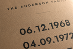 Close-up of the printed dates on matte archival paper, showing the paper texture