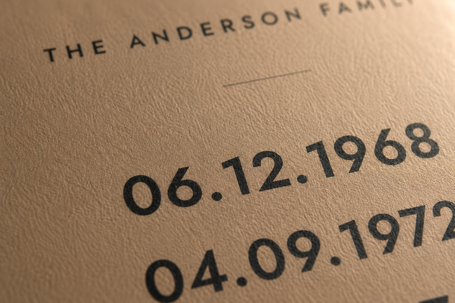 Close-up of the printed dates on matte archival paper, showing the paper texture