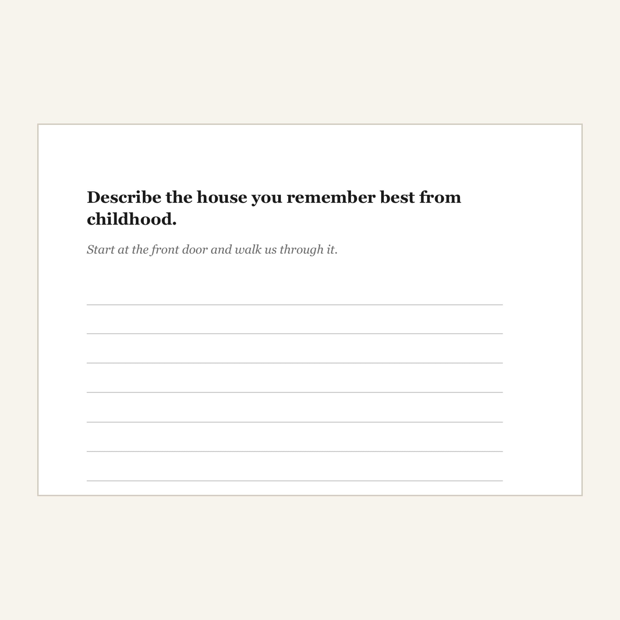 Close-up of a prompt showing the large 13 to 14 point type and generous line spacing for easy writing