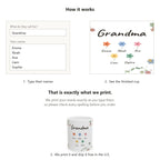 How it works: type their names, see the finished cup on the page, we print it and ship it free
