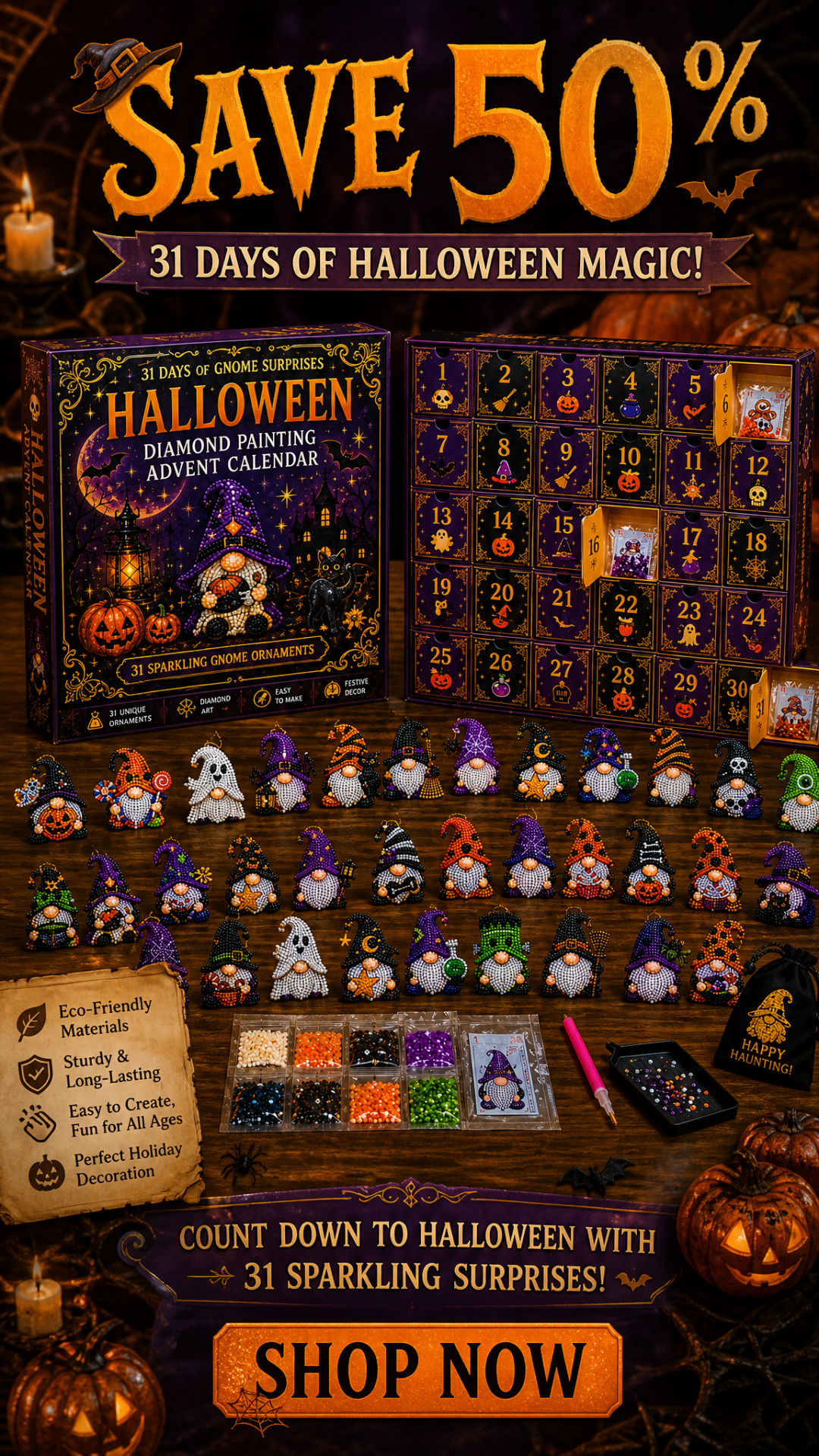 🎃✨ 31 Days of Gnome Surprises Halloween Diamond Painting Advent Calendar
