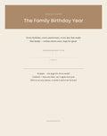 Cover page of The Family Birthday Year printable calendar, with a line to write your family name