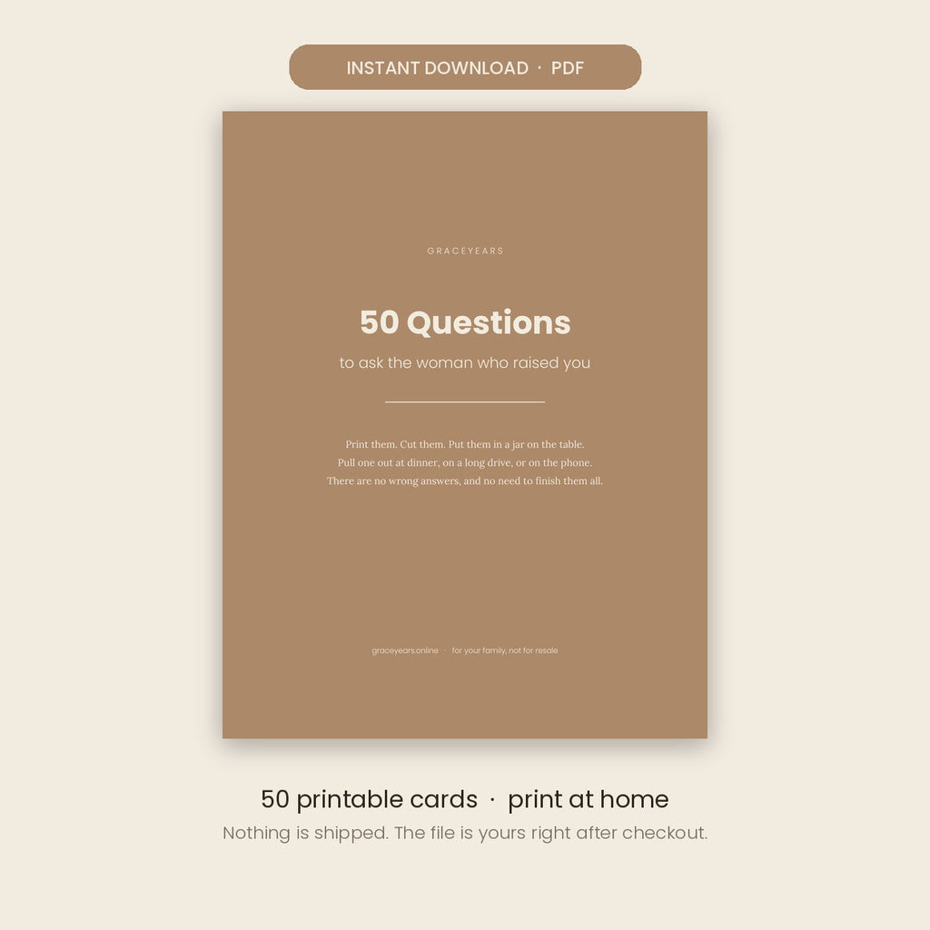 50 Family Conversation Cards printable PDF cover, instant download