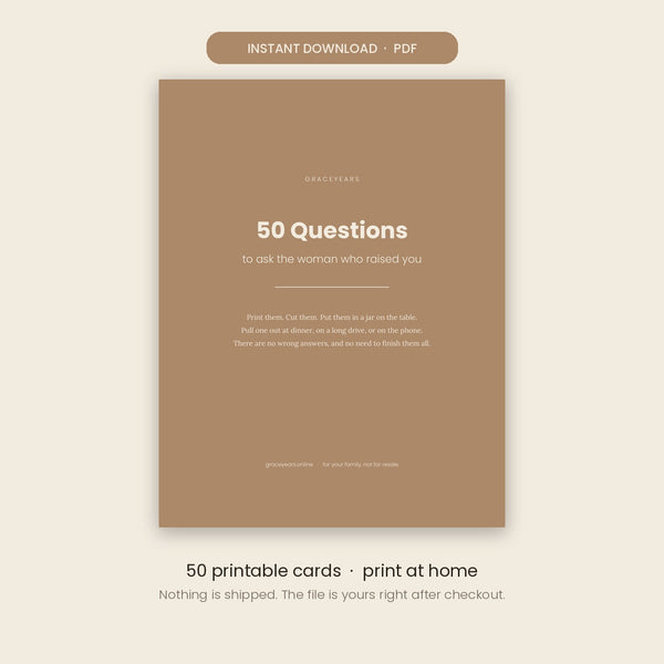 50 Family Conversation Cards printable PDF cover, instant download