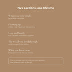 Five sections of questions, from her earliest memories to what she knows now