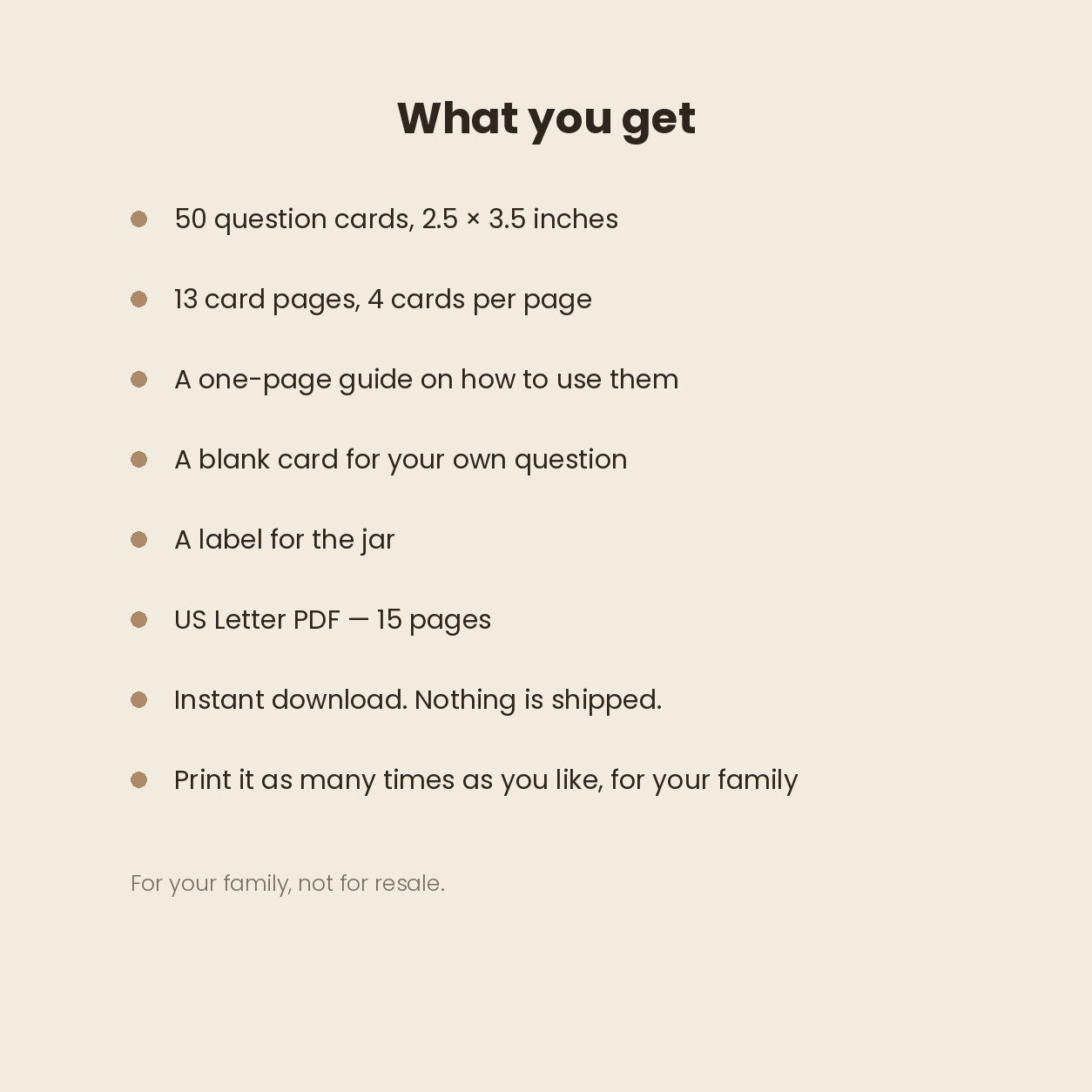 What you get: 50 cards, 13 card pages, a guide, a blank card and a jar label
