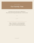 Cover page of Our Family Tree printable, with a line to write your family name