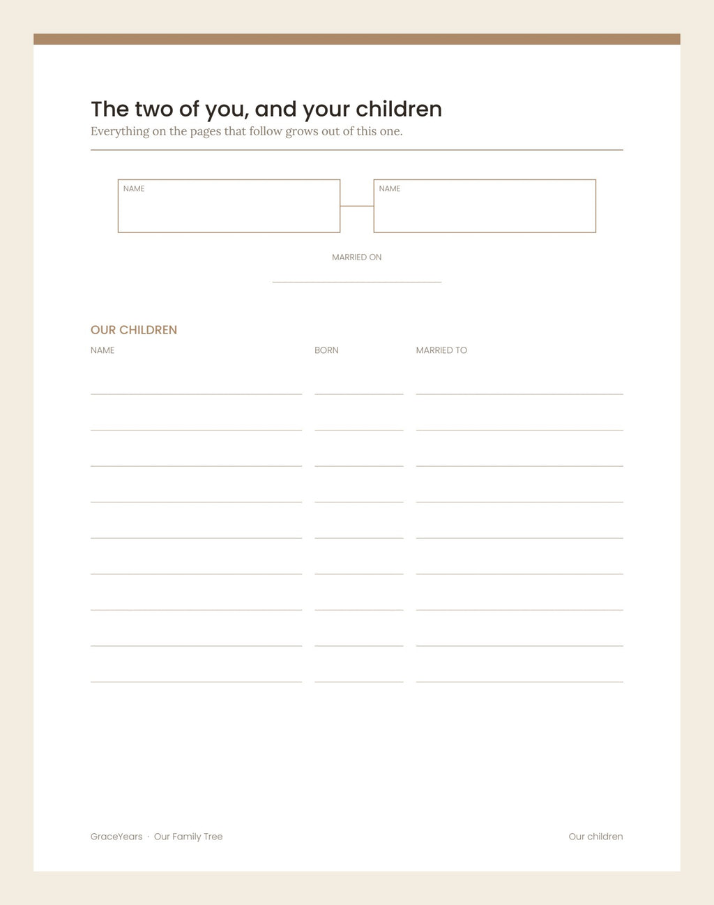 The page for you, your husband or wife, and your children, with room for nine