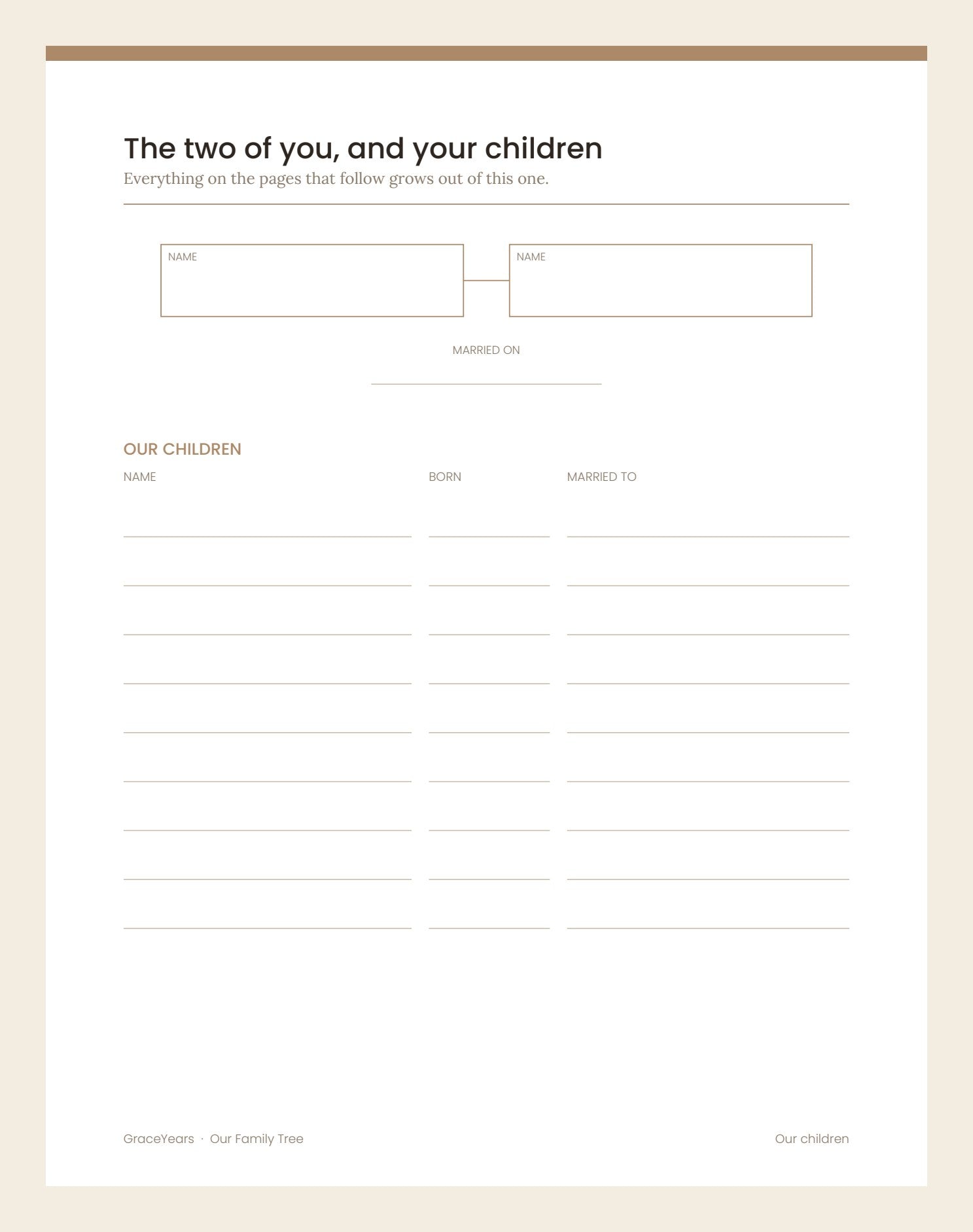 The page for you, your husband or wife, and your children, with room for nine