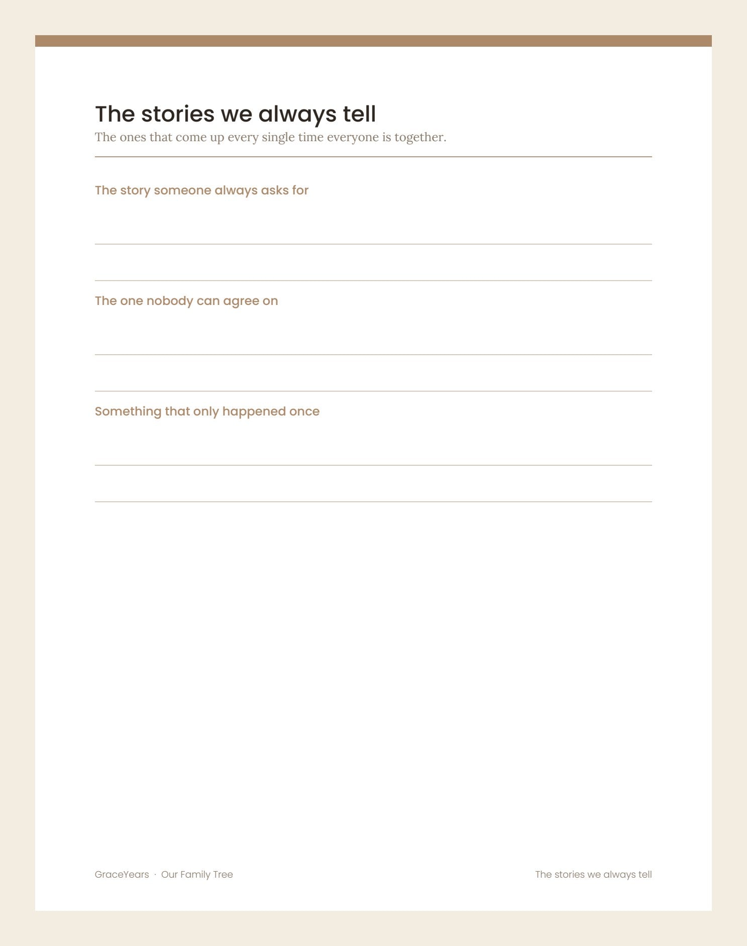 The stories we always tell page, for the ones that come up every family gathering