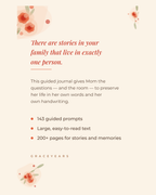Back cover of the Mom guided journal - 143 guided prompts, large easy-to-read text, 200+ pages