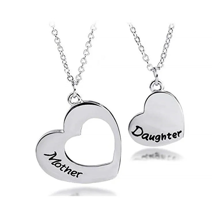 Mother daughter matching heart necklace set