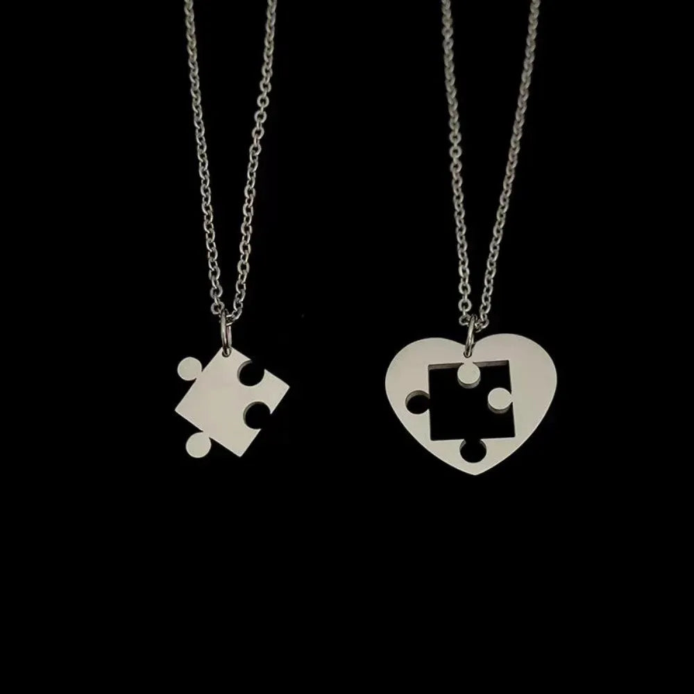 Puzzle heart matching necklace set siblings bond gift