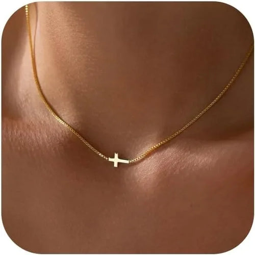 Faith Over Fear Gold Cross Necklace - front view
