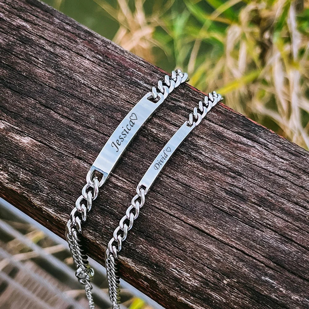 Stainless steel couple bracelets engraved