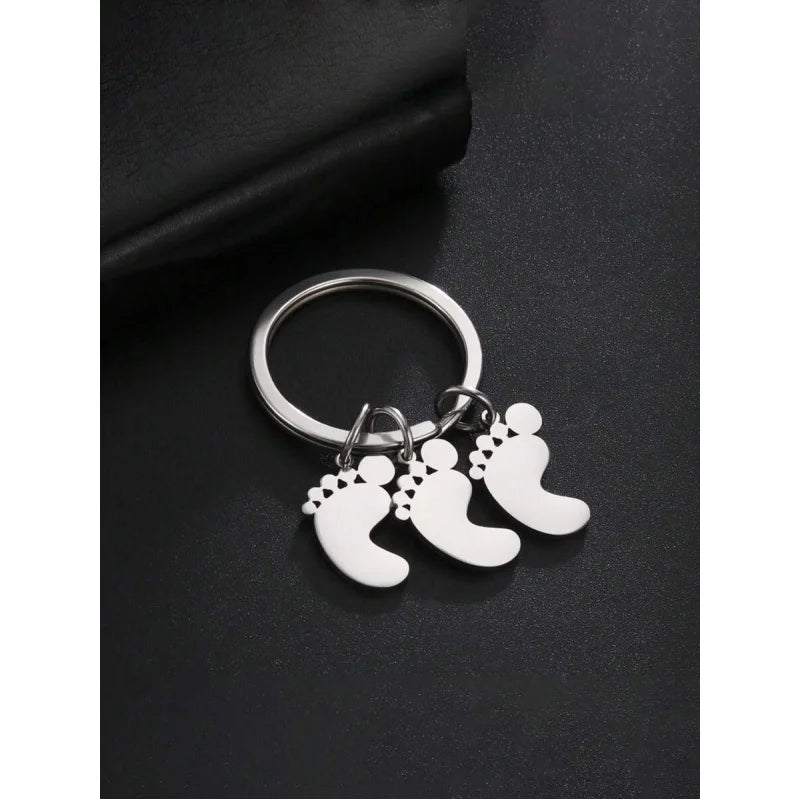 Baby footprint name engraved keyring
