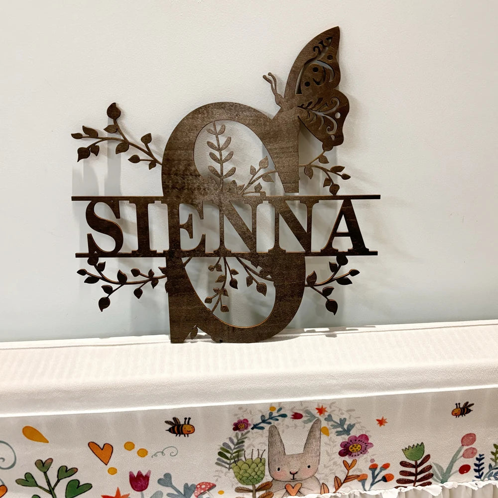 Custom engraved wooden monogram sign