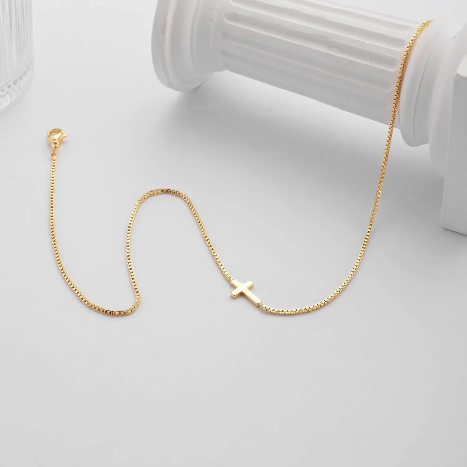 Faith Over Fear Gold Cross Necklace - close up
