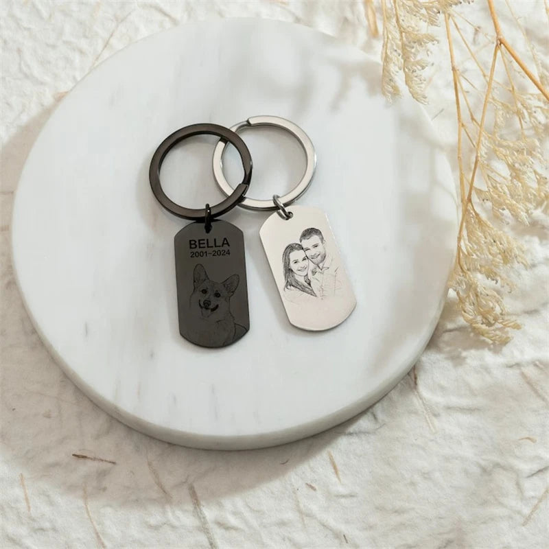 Military photo keychain stainless steel