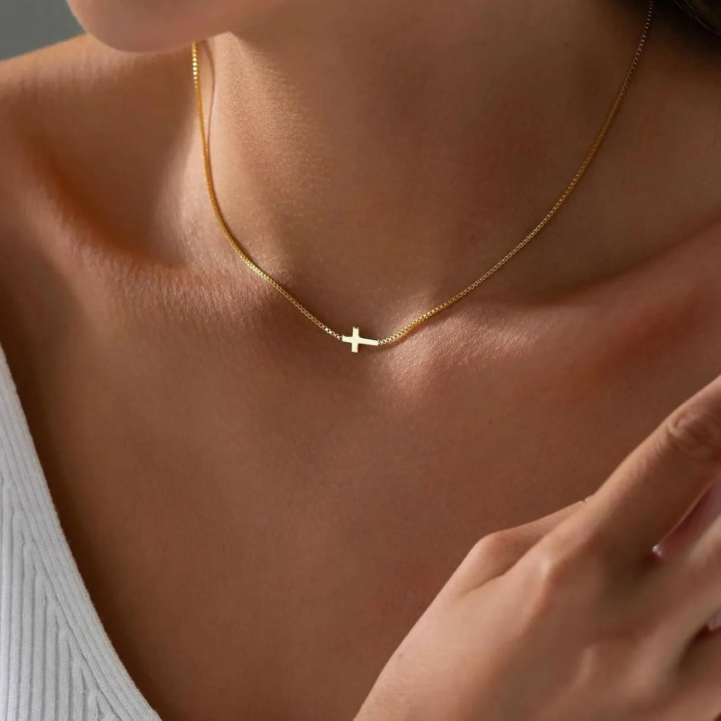 Faith Over Fear Gold Cross Necklace - detail