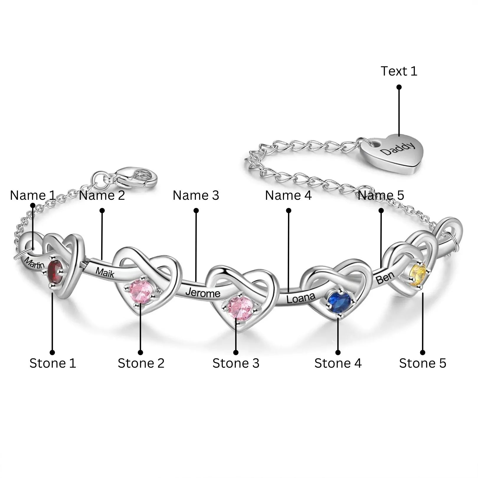 Personalized heart charm bracelet