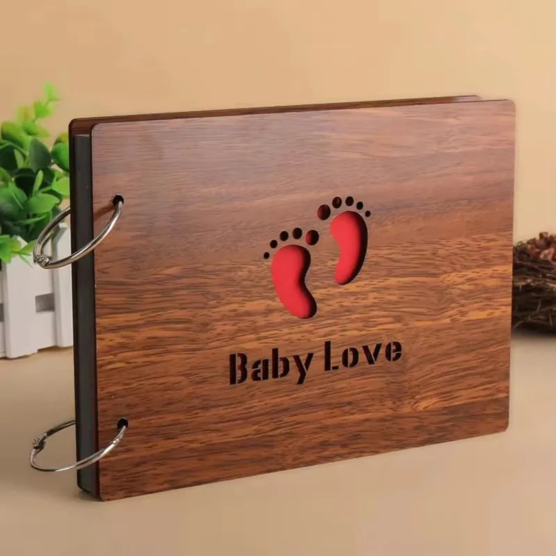 Vintage wood baby photo scrapbook album