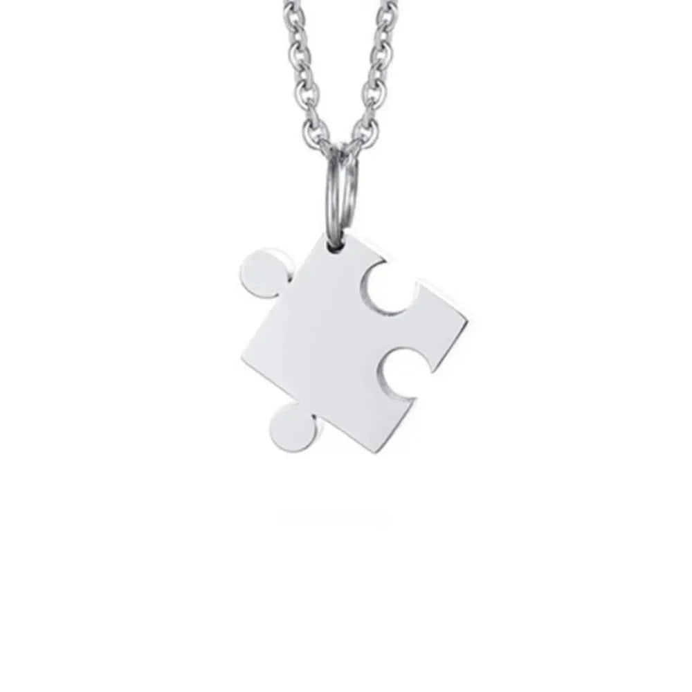 Puzzle heart necklace set gift box siblings down syndrome awareness