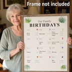 Grandmother holding The Family Birthday Wall print, twelve monthly squares each with its birth flower. Frame not included.