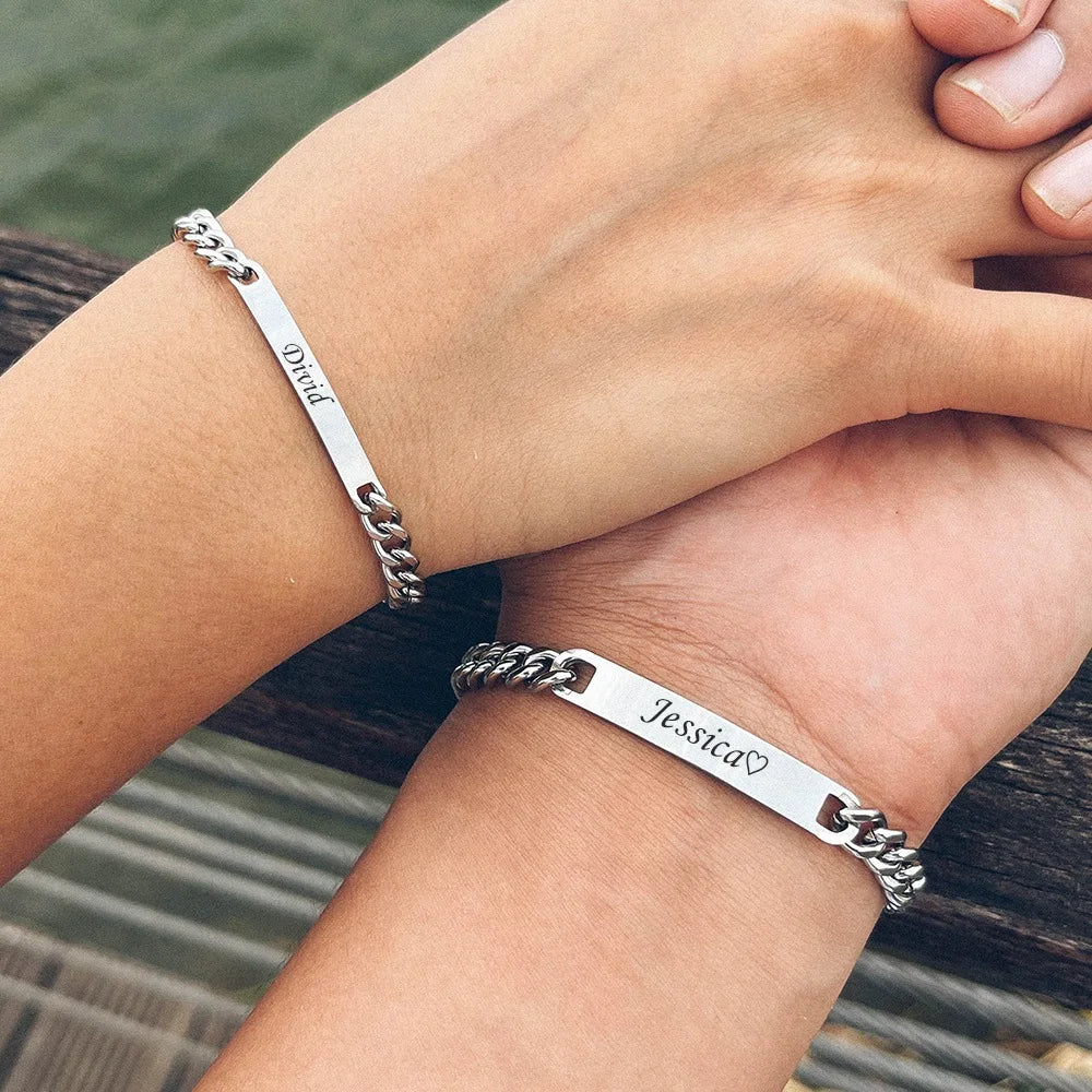 Personalized husband wife bracelet set