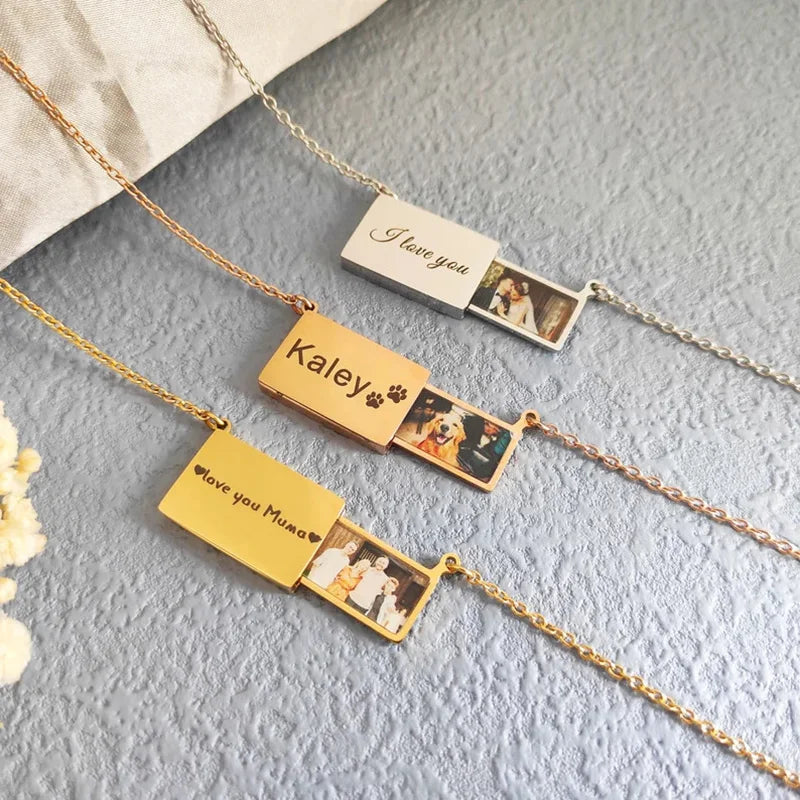 Personalized photo locket necklace for grandma stainless steel