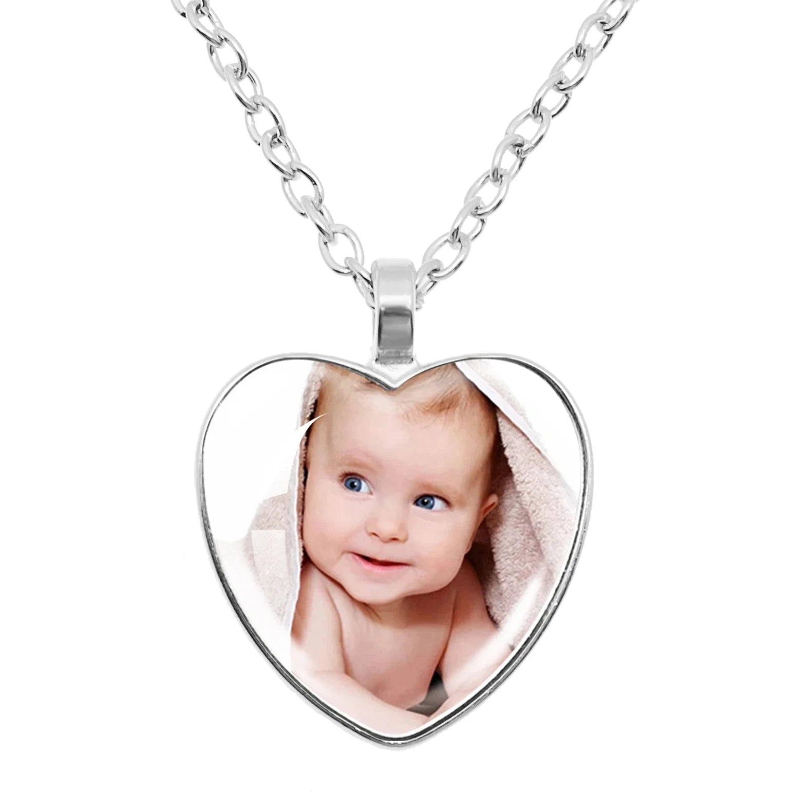 Custom family photo heart pendant necklace