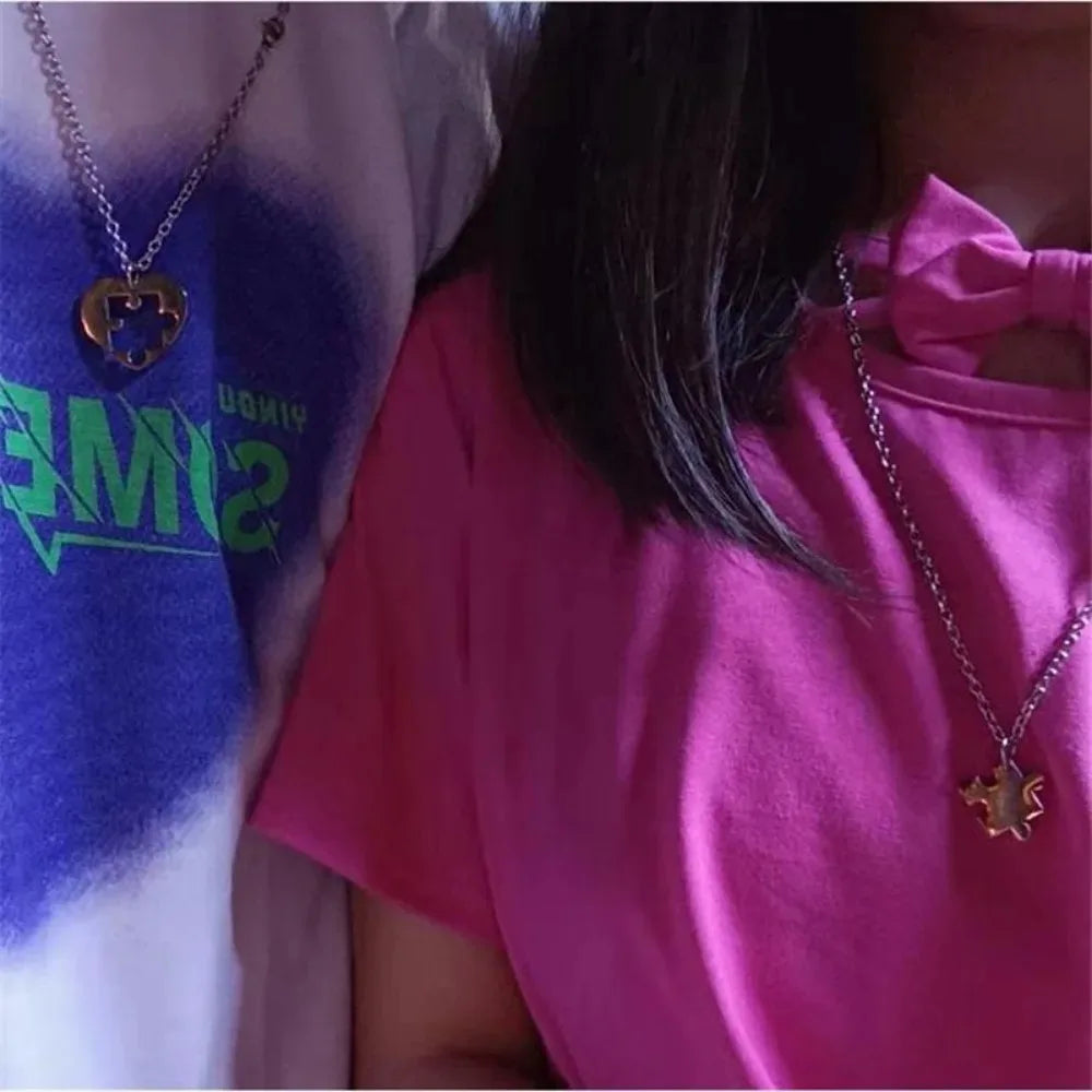 Matching heart puzzle necklace friends siblings keepsake jewelry