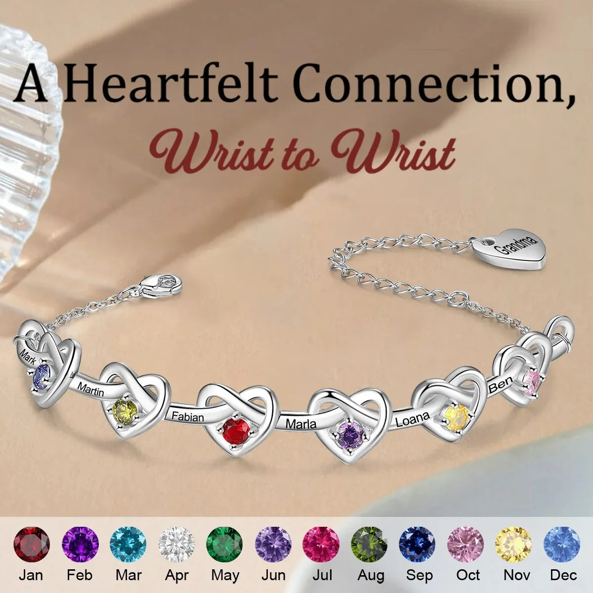 Personalized birthstone charm bracelet for mom