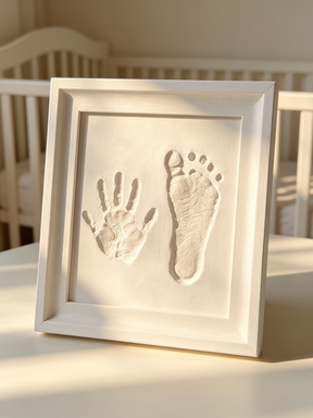 Baby keepsake kit with tiny shoes tender scene