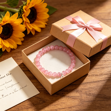 Pink ribbon bracelet gift box with sunflowers