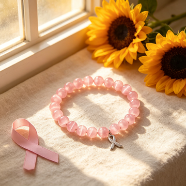 Pink ribbon charm bracelet with sunflowers lifestyle