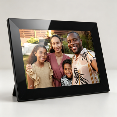 Close-up detail of digital photo frame screen and bezel