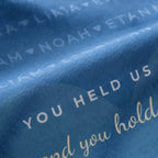 Close-up of the soft fleece texture and the printed grandchildren's names