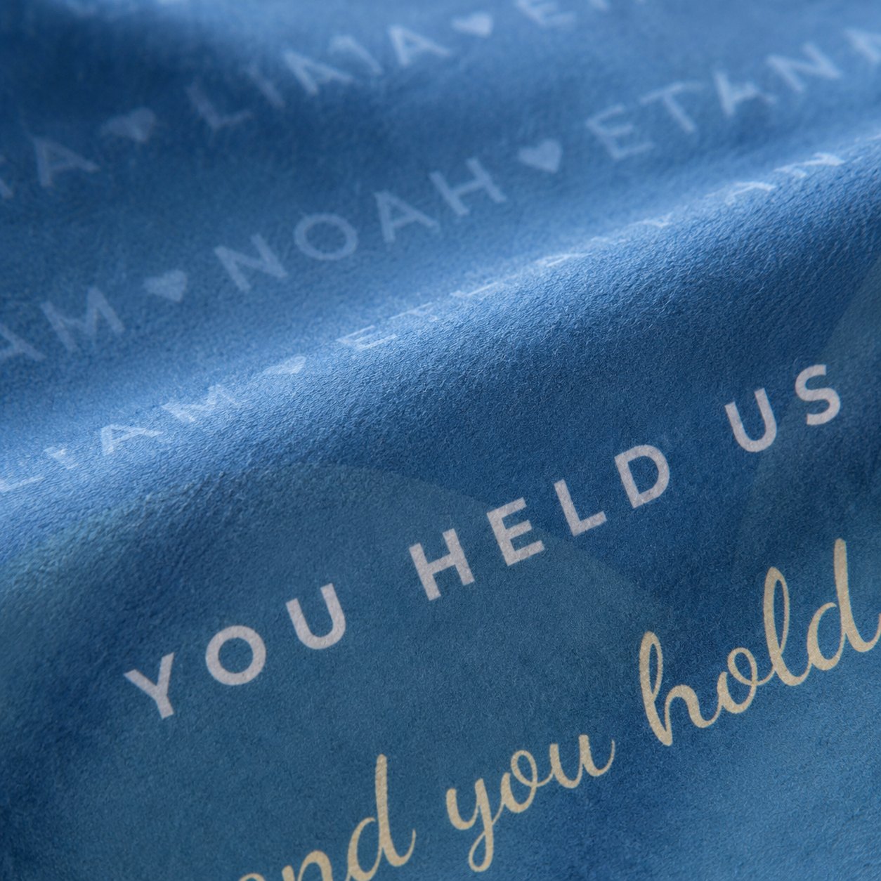 Close-up of the soft fleece texture and the printed grandchildren's names
