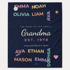 Full Name Cloud design of the personalized grandkids names blanket laid flat