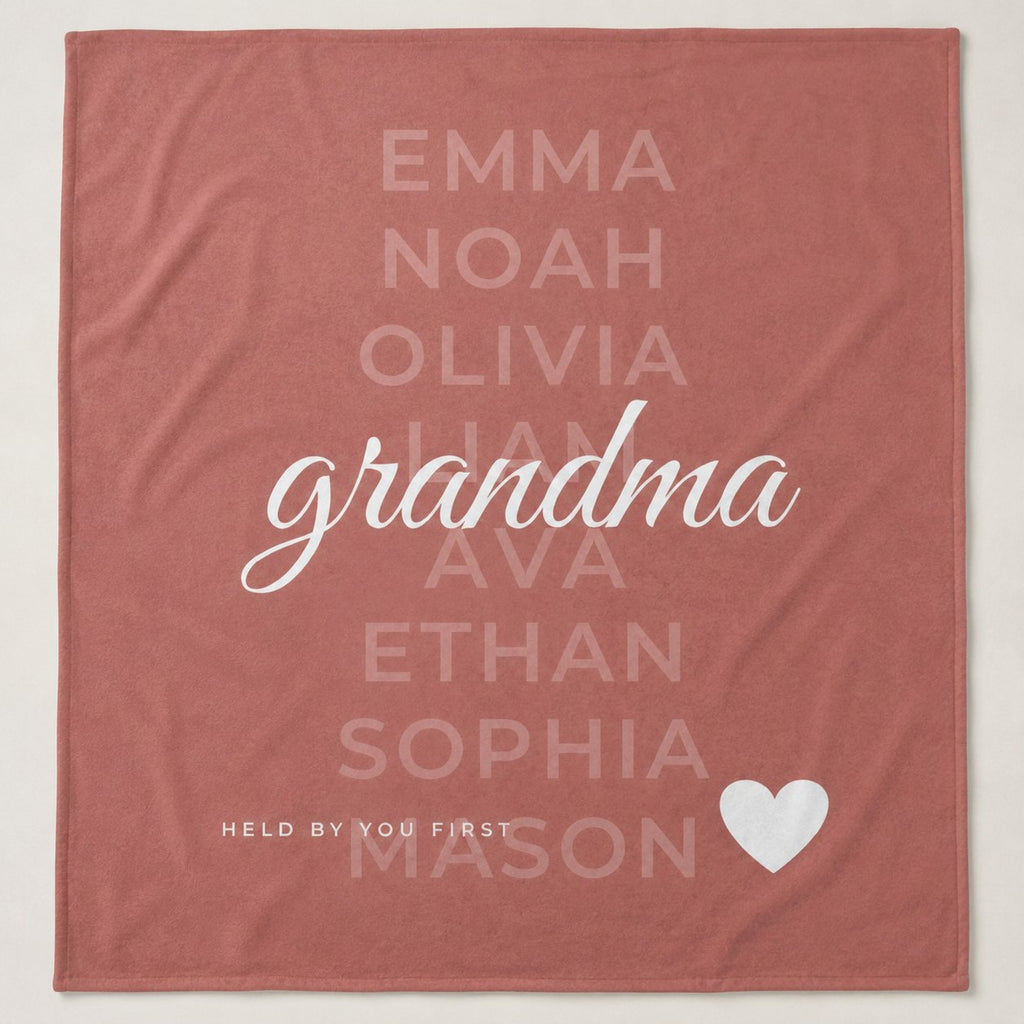 Full Signature design of the personalized grandkids names blanket laid flat
