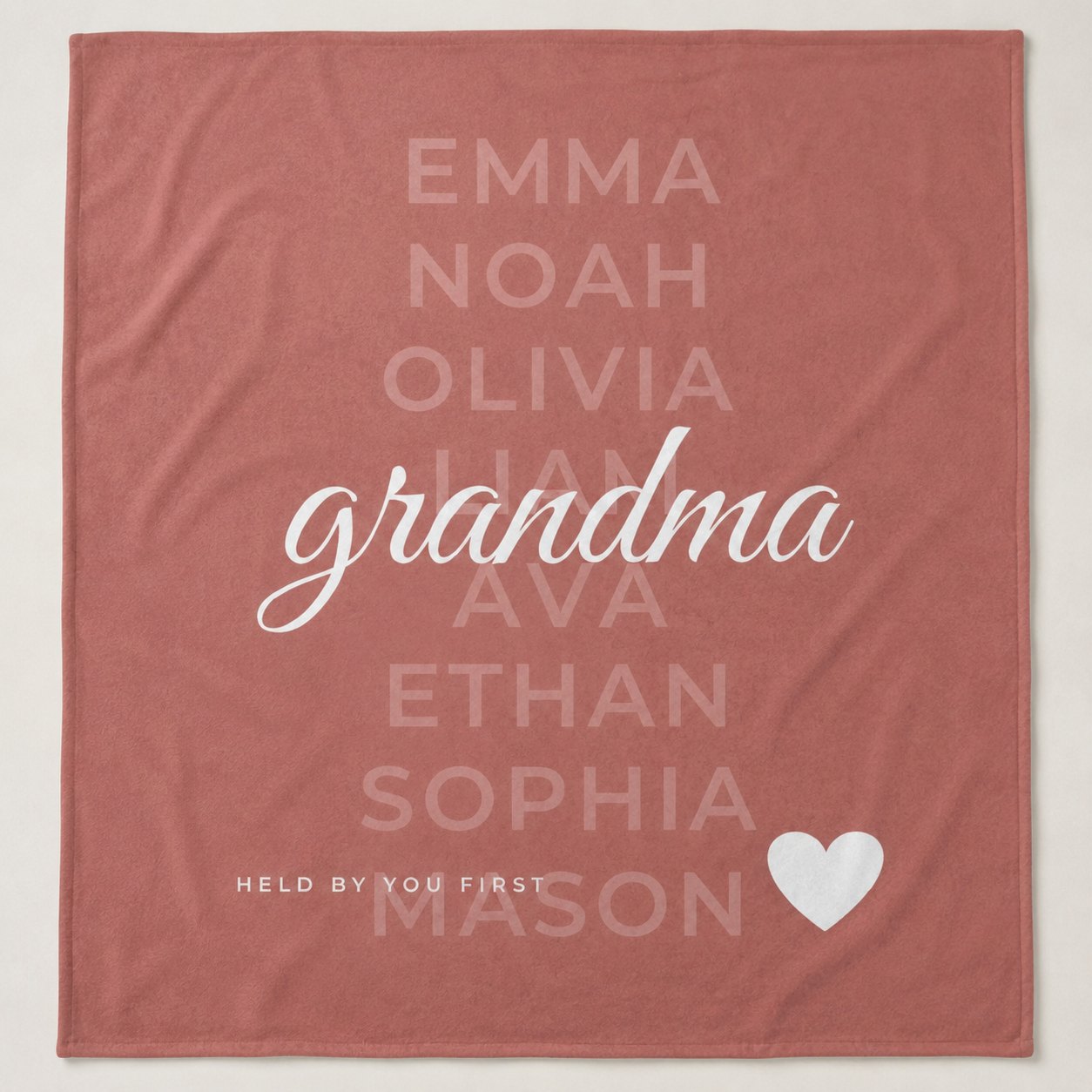 Full Signature design of the personalized grandkids names blanket laid flat