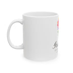 Garden Bouquet mug seen from the left, showing how the design wraps around the body