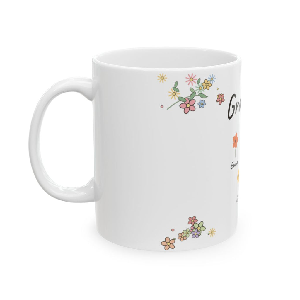 Little Blooms mug seen from the left, showing how the design wraps around the body