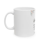 Wildflower mug seen from the left, showing how the design wraps around the body