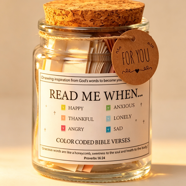 Scripture blessing jar gift with ribbon Bible and cross