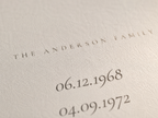 Close-up of the Linen print showing the family surname and dates on matte archival paper