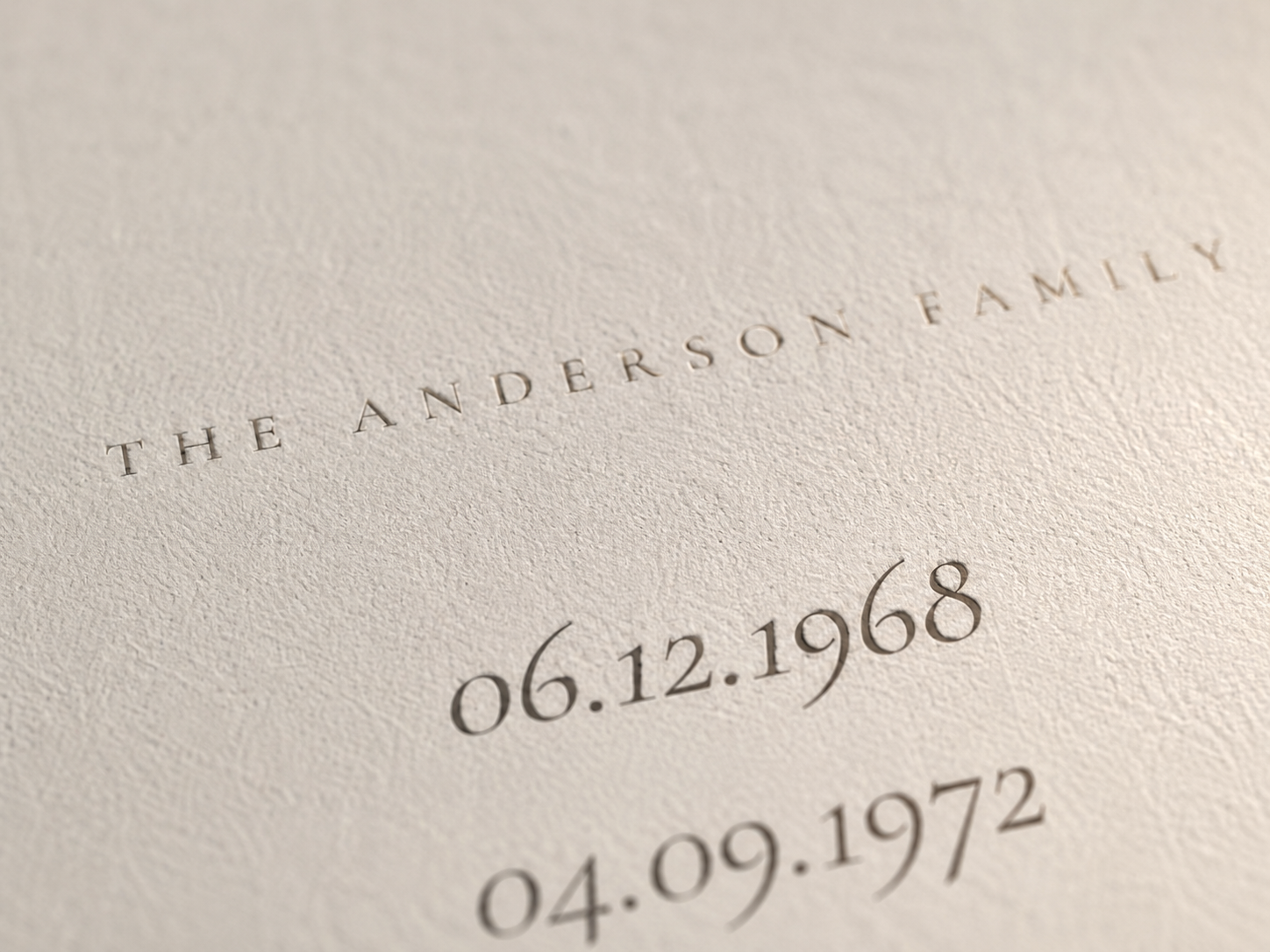 Close-up of the Linen print showing the family surname and dates on matte archival paper