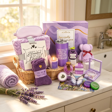 Lavender spa self-care gift basket lifestyle